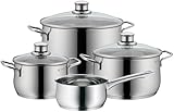 WMF Diadem Plus Topfset, 4-teilig mit Glasdeckel, Cromargan®: Edelstahl Rostfrei 18/10, breiter Schüttrand, außergewöhnliches Design, TransTherm®Allherdboden für alle Herdarten inkl. Induktion, 073044