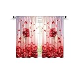 Highdi 2 Stück Kurzgardine Modern Wohnzimmer Küchen, 3D-Druck Kurzer Vorhang Fenster Durchscheinend Fenstergardinen, Bistrogardine Stab Tasche Halbe Fenster Behandlung (Rose 5,W80xL120cm)
