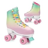 ATTABO Rollschuhe Mädchen AQUATICA Größe 39-42 EU Ökoleder Obermaterial Belüftung Buntes Räder 82A Roller Skates mit Fingerschutz und Sicheres Bremsen Rollerskates mit ABEC-5-Lager
