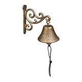 Relaxdays Türglocke Gusseisen, antikes Design, Gartenglocke Vintage, mit Kordel, Glocke für draußen, Wandglocke, Gold