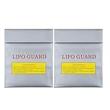 Warmhm 2 Stück Feuerfeste Lipo Akkutaschen 23X18cm Explosionsgeschützte Hitzebeständige Schutztaschen mit Reißverschluss für Sichere Batterieaufbewahrung und Transport