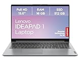 Lenovo IdeaPad 1 Laptop | 15.6' Full HD Display | AMD Ryzen 5 | AMD Radeon Grafik | 16GB RAM | 512GB SSD | Windows 11 Home | QWERTZ | Cloud grau | 3 Monate Premium Care