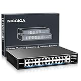 24 Port PoE Switch Unmanaged, 24 Port PoE+@400W, 2 Gigabit Uplink Ports, NICGIGA 26 Port Network Power Over Ethernet Switch, VLAN Modus, 250m Verlängerung, 19 Zoll Rackmontage, Plug and Play.