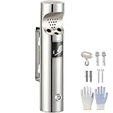 Aschenbecher Wandmontage Edelstahl, Wandaschenbecher für Draußen, Standaschenbecher mit Schloss für Terrasse Pub Bar Büro Hotel Restaurant (Silber)