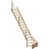 DOLLE Raumspartreppe Brest │ Geschosshöhe bis 320 cm │ Holzart: Eiche unbehandelt │ ¼-gewendelt unten links | volle Stufen │ inkl. Geländer│ Breite: 70 cm │ Deckenöffnung min 175 x 75 cm | Nebentreppe