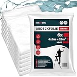KOTARBAU® 6er Set - Malerfolie - Abdeckfolie - 4 x 5 m - Malervlies - Abdeckplane - Bauschutzfolie - Robust - Transparent