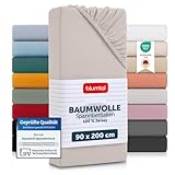 Blumtal® Basics Spannbettlaken - 90x200cm, Baumwolle Jersey - Oeko-TEX Zertifiziert - Elfenbein