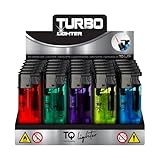 h2i Feuerzeug mit Turbo-Jet-Flamme | 50 Stück | transparentes Mehrwegfeuerzeug in 5 Farben | robust & windresistent | für Alltag & Outdoor | Sturmfeuerzeug mit Kindersicherung & Nachfüllbar