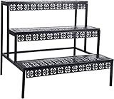 3 Stufen Metall Blumentreppe, Pflanzentreppe Blumenbank, Pflanzenregal Blumenregal, Pflanzenständer für Garten Balkon Indoor Outdoor, Multifunktionales Blumenregal mit Großer Kapazität, Schwarz