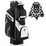 COSTWAY Golfbag, leichtes Golf Cart Bag mit 14 er Unterteilung & Tragegurt, tragbare Golftasche mit Regenhaube & 11 Taschen, Golfwagentasche wasserabweisend für Herren & Damen (Schwarz)
