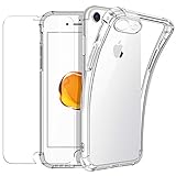 New&Teck hülle für iPhone 8/7 Und hülle für iPhone SE 2022/2020 + Hartglas-Displayschutzfolie, Durchsichtig Case Transparent Silikon Schutzhülle Premium 9H Gehärtetes Glas