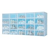 ATIVLB 20Pcs Schuhbox Schuhaufbewahrung, 33x23x14cm Transparent Stapelbar Schublade Kunststoff Box, Schuhorganizer Schuhkarton für Männer und Frauen (Blau)