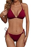 Zuvebamyo Zweiteiliger Damen-Bikini, sexy, gerippt, Triangel-Top, Badeanzüge, String, freche Bikini-Sets, Wein, S