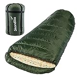 Skandika Schlafsack Vegas | XXL Mumienschlafsack mit Polycotton Innenfutter, für Erwachsene, koppelbar, 3 Jahreszeiten, bis -12°C, 220 x 110 cm | Winter Outdoor Camping Wandern (RV rechts, Dunkelgrün)