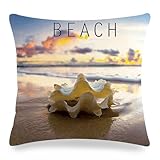 Dsnyu Kissenhülle 40X40 Edel, Kissenbezug Deko Strandmuscheln Leinen Pillow Cover Khaki 1 Stück für Sofa Bett Wohnzimmer