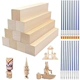 12Stk Holzblöcke Lindenholz, 12.5x2.5x2.5cm Handgeschnitztes Holz, Rechteckige Holzwürfel für Handwerk, Rohlinge Basswood Schnitzholz, Unfertige Holzschnitzblöcke mit 20 Pinsel für Hand Schnitzerei