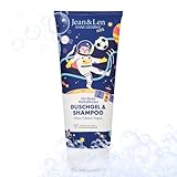 Jean & Len 2in1 Duschgel und Shampoo für flinke Weltallkicker, ohne Tränen, extra milde Formel, speziell für zarte Kinderhaut und -haare, vegan, ohne Parabene und Silikone, 200 ml