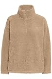 OXMO OXTolirone Damen Teddy-Pullover Sweater Pullover mit Troyerkragen Eingrifftaschen Loose fit, Größe:L, Farbe:Dune (171009)