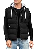Vancavoo Weste Herren Winter Steppweste mit Kapuze Leicht Winterweste Outdoor Daunenweste Ärmellose Jacke Gilet Sportweste Übergangsjacke Herren-westen,Schwarz,M