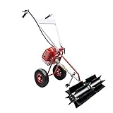 Benzin Kehrmaschine 1250W Motorbesen 1.7PS 8500 U/min 2-Takt Schneefräse mit 22×22×27cm Bürstenkopf Handgeführte Kehrmaschine Benzinmotorbürste für Gehweg Gras Schnee Reinigung Rasen