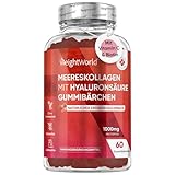 Meereskollagen Gummibärchen - 1000mg mit Hyaluronsäure, Vitamin C, Selen & Vitamin B7 (Biotin) - Kollagen Komplex für Haut, Haare, Nägel, Knochen & Gelenke - 60 Marine Collagen Gummies - WeightWorld