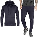 VEQUÈ Trainingsanzug Herren Winter Sweatshirt mit Kapuze und Hose Set Sport Warm Baumwolle Gym Laufen Joggen Warm Baumwolle, blau, XXL