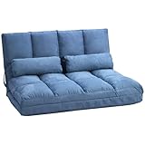 HOMCOM Bodenstuhl 2-in-1 Bodensessel Bett mit Rückenlehne 3 Positionen Verstellbare Sitzkissen Blau Samt Metall 102 x 73 x 60 cm
