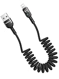 mcdodo Ladekabel iphone Kurz Kfz Spiralkabel Schwarz lightening Ladekabel,dehnbar bis 1,8 m,Kompatibel für iphone 14 13 12 11 X XR 8 7 6 Pro Max