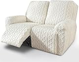 Elastischer Relaxsessel-Bezug Komplettset, 360° Schutz mit Seitentaschen, Dehnbarer Sesselüberzug für Fernsehsessel/Liegesessel, Einfache Montage(Cream,Recliner Loveseat)