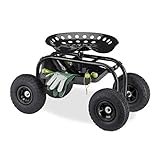 Relaxdays Rollsitz, für Garten & Werkstatt, 150kg, höhenverstellbar 48-56 cm, fahrbarer Gartensitz mit 4 Rädern, schwarz