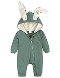 AGQT Baby Oster Outfit süßer Kaninchen Oster Overall Strampler mit Kapuze, für Jungen und Mädchen, Grün, 0–3 Monate