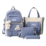 Ykop SchulrucksackSet Rucksack Für Schule Süßer Schulrucksack Mädchen Teenager Büchertasche Kawaii Schultasche Schulranzen Kinder Sommer Oder Die Schule, Blau, 31 x 44 x14 cm