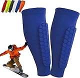 Schienbeinschutz, Schienbeinschoner, Schienbeinschoner, elastisch, Antikollisionsschutz, lange Wabenstruktur, für Skifahren/Fußball (Blau, S)