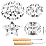 Bunuelos Rosetteneisen mit Griff, Rosetteneisen mit 4 austauschbaren Köpfen, Keks-Bunuelos-Werkzeug, Aluminium, Waffelmacher, Sterne, Blume, Kreis für Küche, Backen, Kochen, 6 Stück