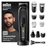 Braun All-In-One Bartpflege Bodygroomer Set, 12-in-1 Barttrimmer / Bartschneider, Trimmer/Haarschneider Herren, Haarschneidemaschine, wasserdicht, 100 Min. kabellose Laufzeit, MGK7460