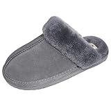 Hausschuhe Damen Schaffell Slipper Frauen 100% Lammfell Plüsch Winter Warm Atmungsaktiv Pantoffeln Fell Schuhe Braun Schwarz Grau Größe 36-42EU,GY-40