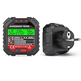 Steckdosenprüfgerät, HT107D Elektroskop SockelTester Power Polarity Detector Phase Detector, Steckdosentester Erkennung mit LCD Voltage + Kontrollleuchten Anzeige(EU Plug)