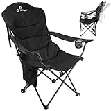 Sportneer Campingstuhl Faltbar Klappstuhl: Klappstuhl Camping bis 160 kg 3 Verstellbar Winkel Camping Stuhl Angelstuhl mit Rückenlehne Kopfstütze und Tragetasche, Faltstuhl Camping Outdoor, Schwarz