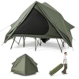 GOPLUS 2-in-1 Campingbett mit Zelt, Feldbett Off-Ground mit Pop-up Zeltunterstand, erhöhtes Bett, Tragetasche & wasserbeständiger Regenplane, 2-Personen Schlafzeltbett für Strand, Picknick, Reisen