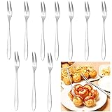 DHER Fruchtgabel Aus Edelstahl Geschirr Gabel Kleine Gabel Dessert Mini Gabelkuchen Rostfreier Stahl Gabel Hochwertiger Edelstahl Für Obst Gemüse Salat Kuchen Gebäck Dessert Einfarbig 10-Teiliges Set