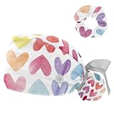 Verstellbare OP-Kappe mit Knopf, Schweißband für Damen, mit Schleife, Haargummi, Mehrfarbig 15, M-L