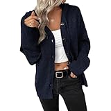 Damen-Kapuzenpullover mit V-Ausschnitt, Knopfleiste, langärmelig, lässig, leicht, Strickpullover, Oberbekleidung