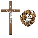 CRAFFANCY Kreuz-Set mit Kruzifix, Halskette aus Holz mit Kreuz Zum Aufhängen, Wandkreuz, Katholisches Kreuz mit Rosenkranz aus Holz, Jesus holzkreuz für Innendekoration, Kommunion
