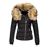 BIBOKAOKE Damen Winterjacke Gefütterte Daunenjacke Mit Kunstpelz Kapuze Und Reißverschluss Winterparka Warme Steppjacke Pufferjacke Herbst Winter Outdoorjack Sportjacke