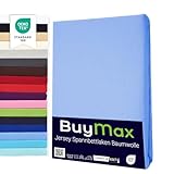 Buymax Spannbettlaken 90x200cm Baumwolle 100% Spannbetttuch Bettlaken Jersey, Matratzenhöhe bis 25 cm, Farbe Hellblau