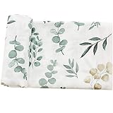 LifeTree Baby Pucktuch Musselin Tuch, Große 120x120cm Musselin Swaddle Decke Baby Bambus Baumwolle Swaddle Wrap für Junge und Mädchen Neugeborene, Eukalyptuspflanzen Design