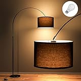 Modlicht Bogenlampe Wohnzimmer Stehlampe JASMIN I Inklusive LED E27 I Schwarzer Stoffschirm 33 cm I Fußschalter I Bogenleuchte Vintage geeignet für Schlafzimmer, Hotel