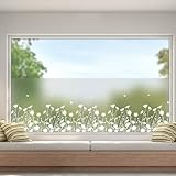 dktie Fensterfolie Blickdicht Sichtschutzfolie Fenster Milchglasfolie Blumenmuster Statische Aufkleber ohne Klebstoff Wiederverwendbar Geeignet für Wohnzimmer, Schlafzimmer, Küche 44.5x200cm