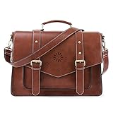 ECOSUSI Aktentasche Damen Laptoptasche 15,6 Zoll Schultertaschen Leder Umhängetasche Vintage groß business taschen Handtasche Arbeitstasche lehrertasche Braun