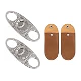 YiTenn 2x Edelstahl Zigarrenabschneider+ 2x Schützende Tasche, Zigarren Schneider Zigarren Cutter Zweischneidige Zigarrenschere, Flacher Einschni (Silber-Damast Muster)